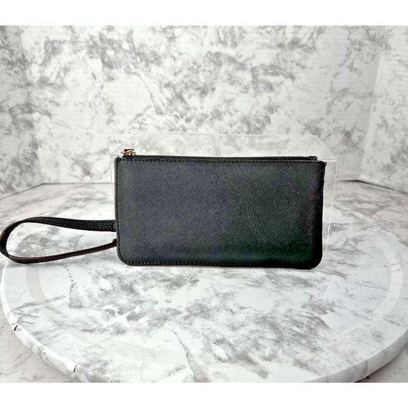 LO & SONS Saffiano Wristlet Pouch Wallet Phone Case Black Leather - Picture 1 of 12